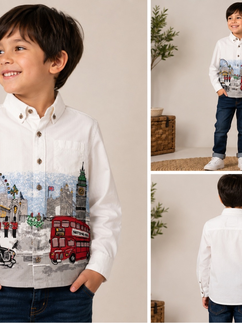 Monsoon Boys London Graphic Button Down Shirt – Size 5-6 Years